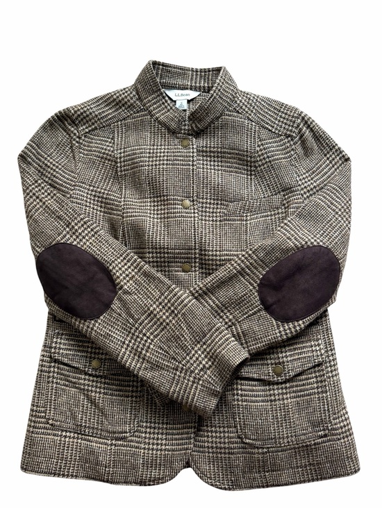 L.L. Bean Jackets & Blazers - L.L. Bean Womens Wool Blend Plaid Tweed Blazer Jacket Small Brown Elbow Patch